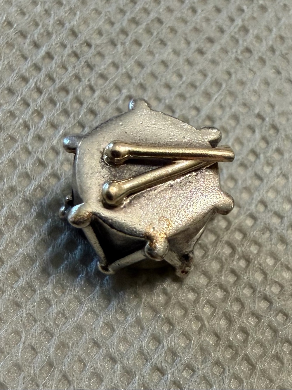 Pandora Sterling Silver Two Tone Drum Charm with Golden Drumsticks #790412